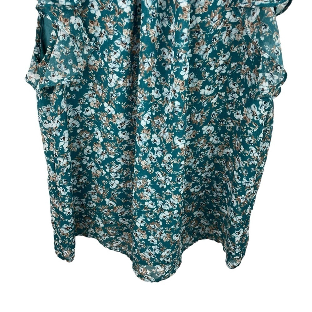 1.State | Green Floral High Neck Chiffon Top - Picture 3 of 7